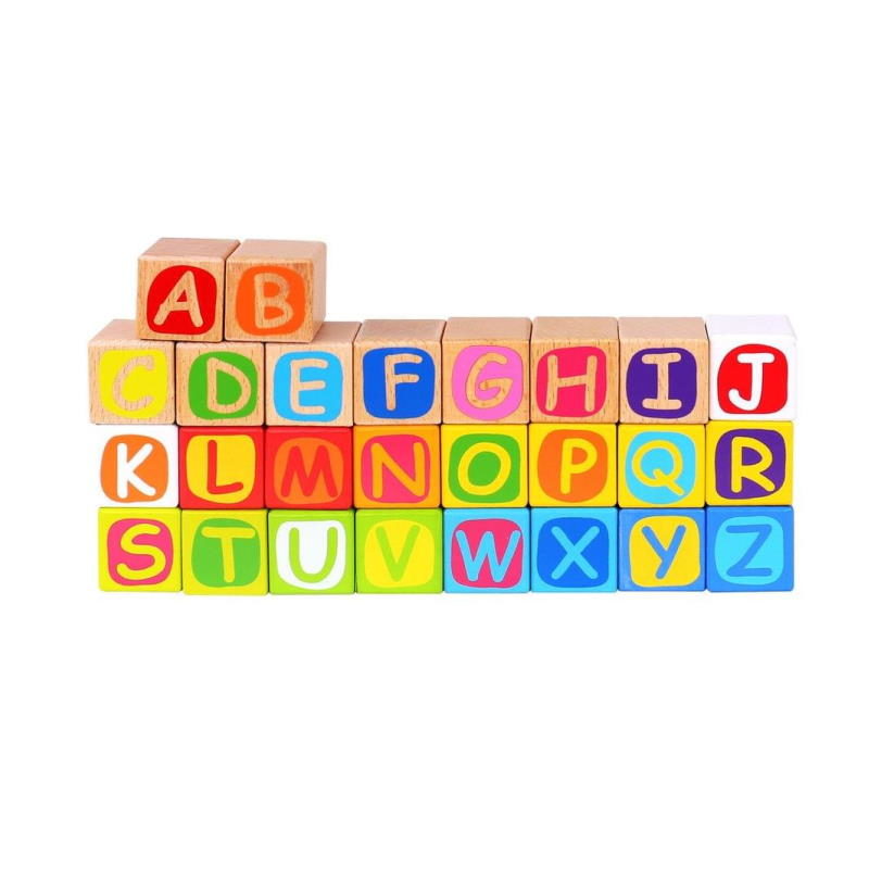 Buchstaben Holzblockset A-Z in verschiedenen Farben